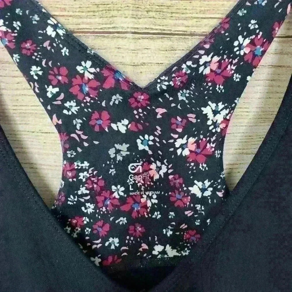 GAP FIT Tank DAISY PRINT Tank Colorblock Racer Back Navy Pink Flower size large - Picture 5 of 9